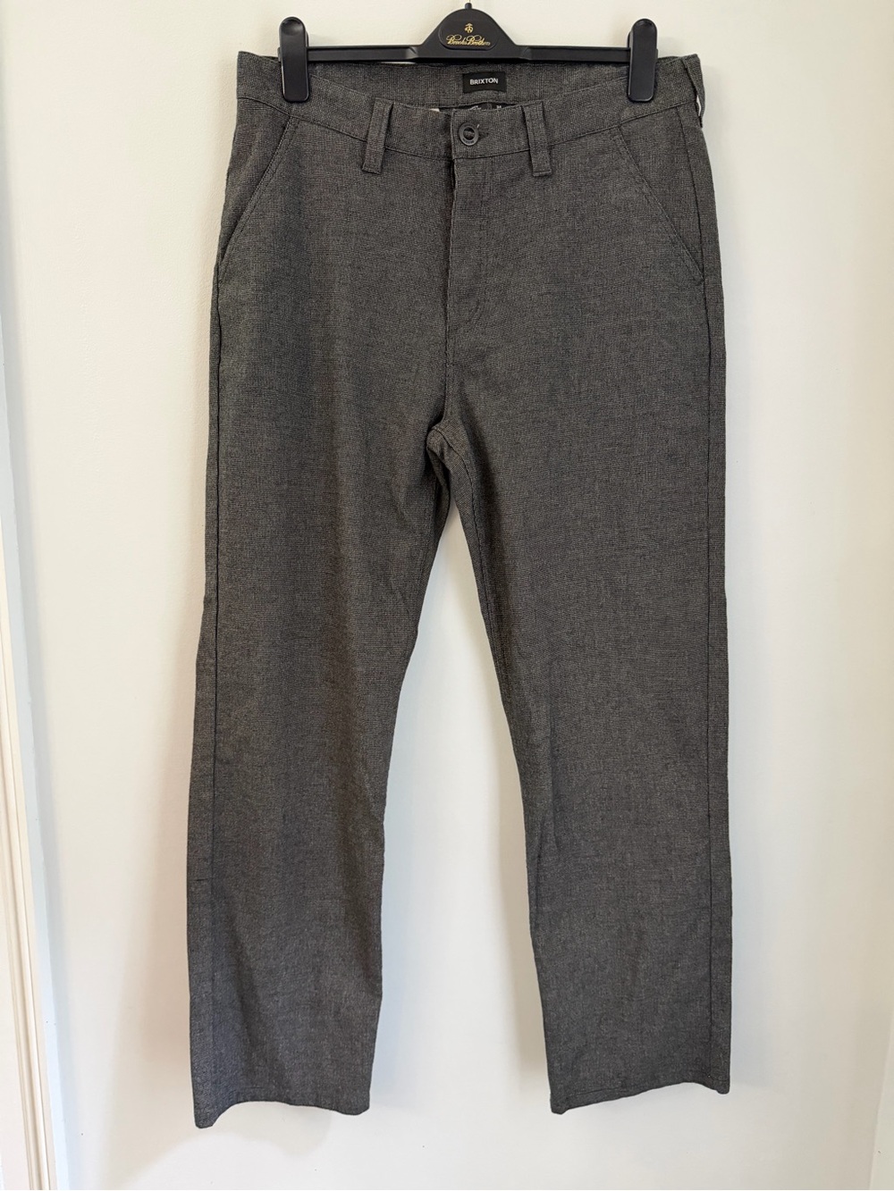 Brixton Choice Relaxed Fit Pants Men’s 34x31 Gray Micro Check Chino Casual Strai
